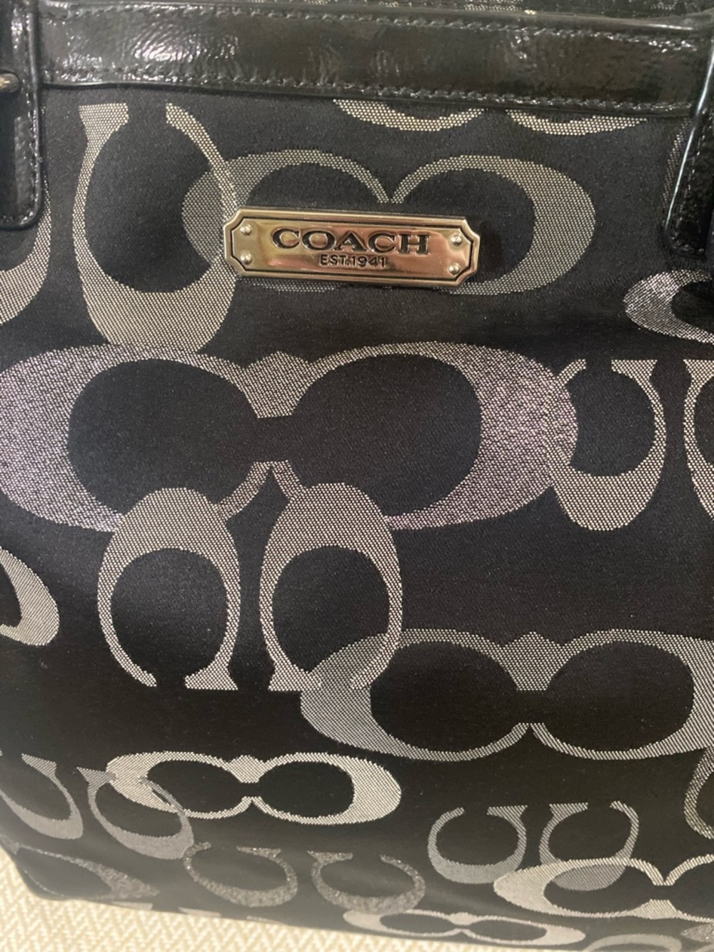 Coach Black and Silver Signature Logo Tote - Picture 2 of 14